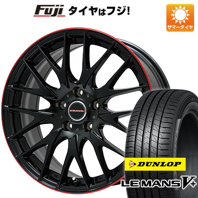 【新品国産車用5穴114.3】 夏タイヤ ホイール4本セット 245/35R20 ダンロップ ルマン V+(ファイブプラス) ビッグウエイ レイシーン プラバ9M(グロスブラック/レッドリム) 8.5J 20インチ(送料無料)