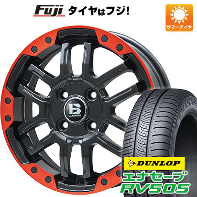 【新品 軽自動車】N-BOX タント スペーシア 夏タイヤ ホイール4本セット 155/65R14 ダンロップ エナセーブ RV505 ビッグウエイ B-LUGNAS FRD(マットブラック/レッドリム) 4.5J 14インチ(送料無料)|フジコーポレーション