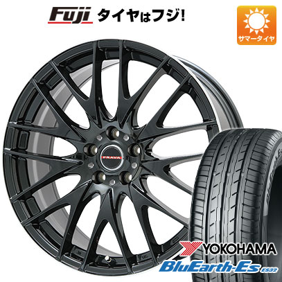 【新品国産車用5穴100】 夏タイヤ ホイール4本セット 225/55R18 ヨコハマ ブルーアース ES32 ビッグウエイ レイシーン プラバ9M(グロスブラック/リムポリッシュ) 7.5J 18インチ(送料無料)