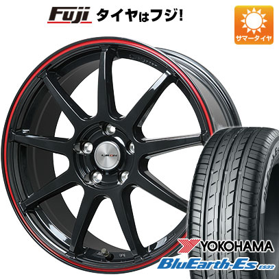 【新品国産車用5穴100】 夏タイヤ ホイール4本セット 205/50R17 ヨコハマ ブルーアース ES32 レアマイスター LMスポーツ LM-QR グロスブラック/レッドライン 7.5J 17インチ(送料無料)