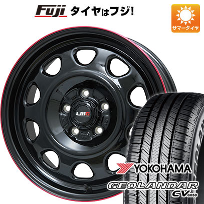 【新品】デリカD5 夏タイヤ ホイール4本セット 215/70R16 ヨコハマ ジオランダー CV G058 レアマイスター LMG OFF-STYLE(グロスブラック/レッドリム) 7J 16インチ(送料無料)