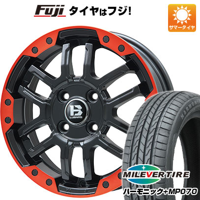 【新品 軽自動車】N-BOX タント スペーシア 夏タイヤ ホイール4本セット 165/55R15 ミレバー ハーモニック プラス MP070(限定) ビッグウエイ B-LUGNAS FRD(マットブラック/レッドリム) 4.5J 15インチ(送料無料)