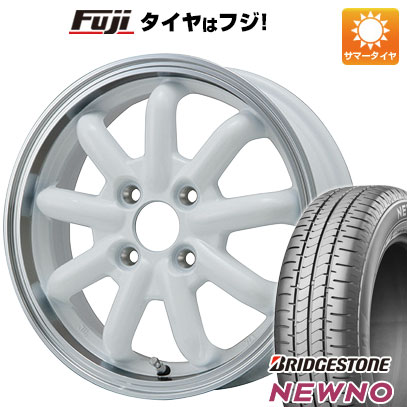 【新品 軽自動車】N-BOX タント スペーシア 夏タイヤ ホイール4本セット 155/65R14 ブリヂストン ニューノ(限定) ブランドルライン ストレンジャーKST-9改 ホワイト/リムポリッシュ 14インチ(送料無料) サマータイヤ|フジコーポレーション