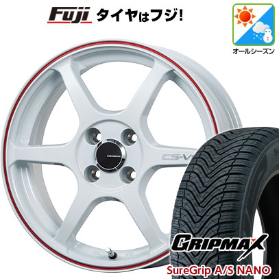 【新品 軽自動車】タフト ソリオ オールシーズンタイヤ ホイール4本セット 165/65R15 グリップマックス シュアグリップ オールシーズン ナノ(限定) レアマイスター CS-V6(ホワイト/レッドライン) 5J 15インチ(送料無料)