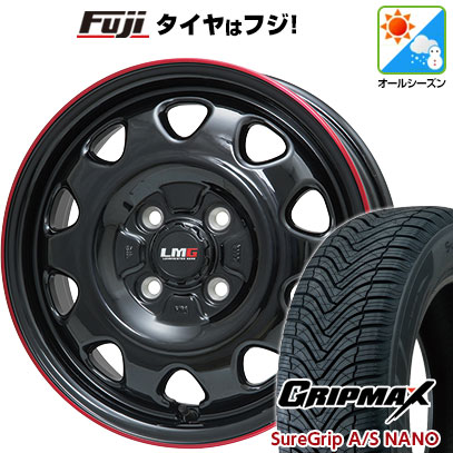 【新品 軽自動車】タフト ソリオ オールシーズンタイヤ ホイール4本セット 165/65R15 グリップマックス シュアグリップ オールシーズン ナノ(限定) レアマイスター LMG OFF-STYLE(グロスブラック/レッドリム) 4.5J 15インチ(送料無料)