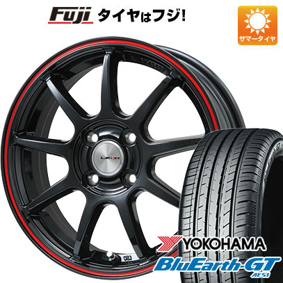 【新品国産車用4穴100】 夏タイヤ ホイール4本セット 185/55R15 ヨコハマ ブルーアース GT AE51 レアマイスター LMスポーツ LM-QR グロスブラック/レッドライン 6J 15インチ(送料無料)|フジコーポレーション