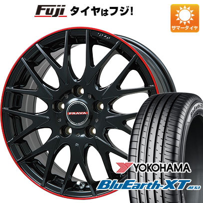 【新品】ライズ/ロッキー（ハイブリッド） 夏タイヤ ホイール4本セット 195/65R16 ヨコハマ ブルーアース XT AE61 ビッグウエイ レイシーン プラバ9MJrII グロスブラック/レッドリム 6.5J 16インチ(送料無料)｜フジコーポレーション
