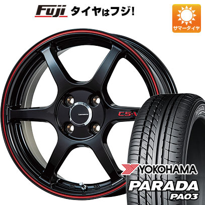 【新品 軽自動車】 夏タイヤ ホイール4本セット 165/55R14 ヨコハマ PARADA PA03 ブラックレター レアマイスター CS-V6(グロスブラック/レッドライン) 4.5J 14インチ(送料無料)|フジコーポレーション