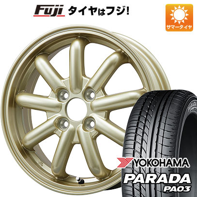【新品 軽自動車】 夏タイヤ ホイール4本セット 165/55R14 ヨコハマ PARADA PA03 ブラックレター ブランドルライン ストレンジャーKST-9改 ゴールド 4.5J 14インチ(送料無料)｜フジコーポレーション