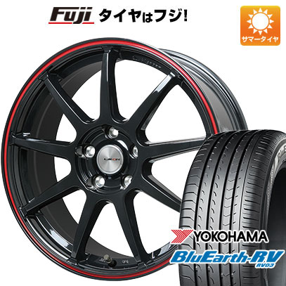 【パンク保証付き】【新品国産車用5穴114.3】 夏タイヤ ホイール4本セット 235/50R18 ヨコハマ ブルーアース RV-03 レアマイスター LMスポーツLM-QR グロスブラック/レッドライン 8J 18インチ(送料無料)