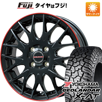 【新品 軽自動車】N-BOX タント スペーシア 夏タイヤ ホイール4本セット 155/65R14 ヨコハマ ジオランダー X-AT G016 RBL ビッグウエイ レイシーン プラバ9MJrII グロスブラック/レッドリム 4.5J 14インチ(送料無料) 52,500円