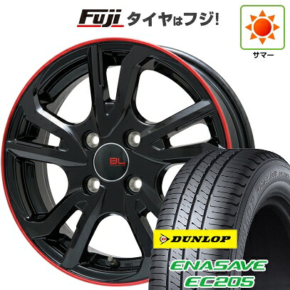 【新品国産車用4穴100】 夏タイヤ ホイール4本セット 165/70R14 ダンロップ エナセーブ EC205 ブランドルライン レツィオ グロスブラック/レッドリム 5.5J 14インチ(送料無料)