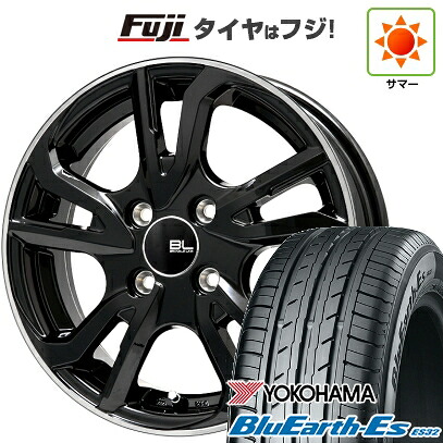 【新品国産車用4穴100】 夏タイヤ ホイール4本セット 185/65R14 86 H ヨコハマ ブルーアース ES32 ブランドルライン レツィオ ブラックリムポリッシュ 5.5J 14インチ(送料無料)