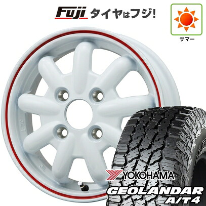 【新品 軽自動車】タフト ソリオ 夏タイヤ ホイール4本セット 165/65R15 ヨコハマ ジオランダー A/T4 G018 RBL ブランドルライン ストレンジャーKST-9改 ホワイト/レッドライン 4.5J 15インチ(送料無料)|フジコーポレーション