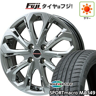 【新品国産車用4穴100】 夏タイヤ ホイール4本セット 195/45R16 ミレバー スポーツマクロ MA349（限定） ビッグウエイ レイシーン プラバ5X(クロームハイパーシルバー) 6J 16インチ(送料無料)