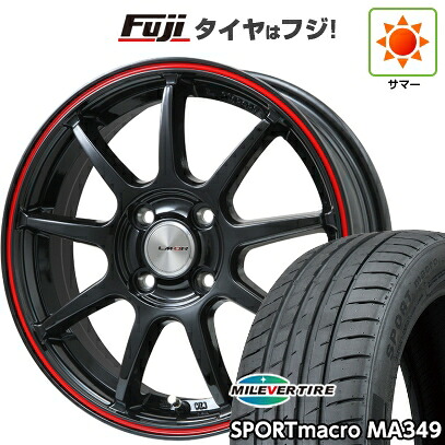 【新品国産車用4穴100】 夏タイヤ ホイール4本セット 195/45R16 ミレバー スポーツマクロ MA349（限定） レアマイスター LMスポーツ LM-QR グロスブラック/レッドライン 6J 16インチ(送料無料)