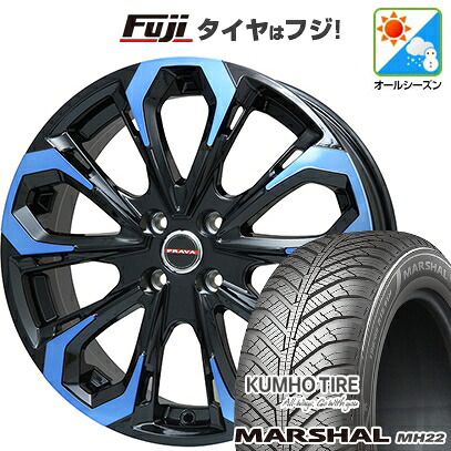 【新品国産車用4穴100】 オールシーズンタイヤ ホイール4本セット 205/45R17 88 W XL クムホ マーシャル MH22 オールシーズン(限定) ビッグウエイ レイシーン プラバ5X(ブルークリア) 6.5J 17インチ(送料無料)