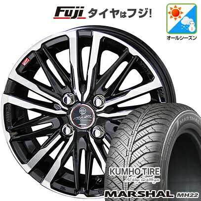【新品国産車用4穴100】 オールシーズンタイヤ ホイール4本セット 185/65R15 クムホ マーシャル MH22 オールシーズン(限定) 共豊 スマック クレスト 5.5J 15インチ(送料無料)