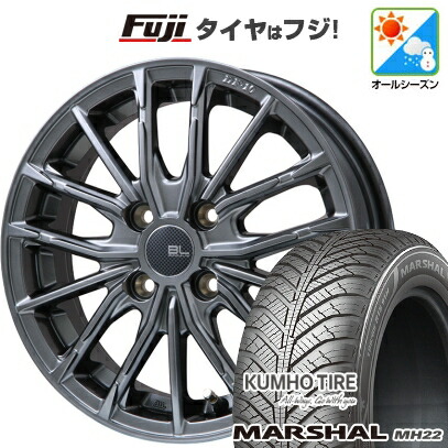 【新品国産車用4穴100】 オールシーズンタイヤ ホイール4本セット 185/65R15 クムホ マーシャル MH22 オールシーズン(限定) ブランドルライン DF-10M ハイパーグレー 5.5J 15インチ(送料無料)