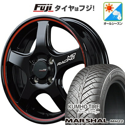 【新品国産車用4穴100】 オールシーズンタイヤ ホイール4本セット 185/55R16 クムホ マーシャル MH22 オールシーズン(限定) MID WHEELS MID RACING R50 6J 16インチ(送料無料)