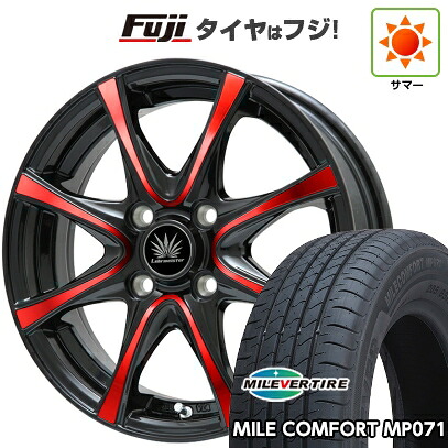 【新品 軽自動車】N-BOX タント スペーシア 夏タイヤ ホイール4本セット 155/65R14 ミレバー ミレコンフォート MP071(限定) プレミックス アマルフィV Jr(ブラックポリッシュ/レッドクリア) 4.5J 14インチ(送料無料)