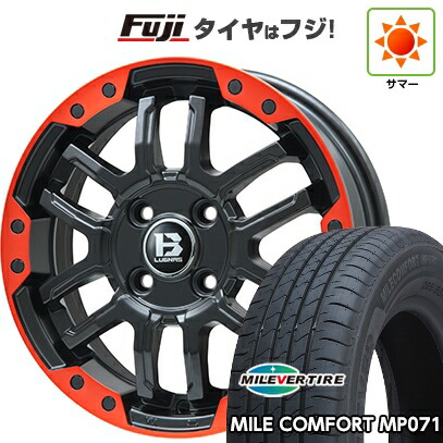 【新品 軽自動車】N-BOX タント スペーシア 夏タイヤ ホイール4本セット 155/65R14 ミレバー ミレコンフォート MP071(限定) ビッグウエイ B-LUGNAS FRD(マットブラック/レッドリム) 4.5J 14インチ(送料無料)