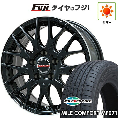 【新品国産車用4穴100】 夏タイヤ ホイール4本セット 185/55R16 ミレバー ミレコンフォート MP071(限定) ビッグウエイ レイシーン プラバ9MJrII グロスブラック/リムポリッシュ 6.5J 16インチ(送料無料)