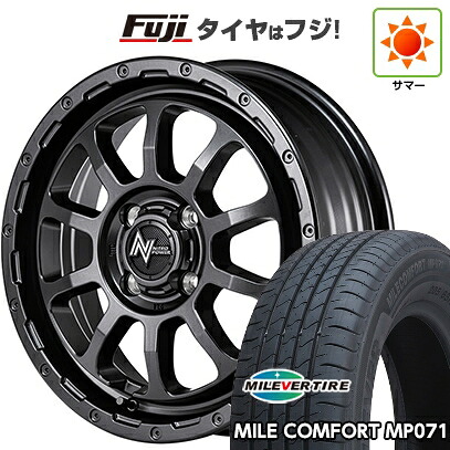 【新品 軽自動車】N-BOX タント スペーシア 夏タイヤ ホイール4本セット 155/65R14 ミレバー ミレコンフォート MP071(限定) MID WHEELS NITRO POWER M10 パーシングKC バレルブラックエディション 4.5J 14インチ(送料無料)