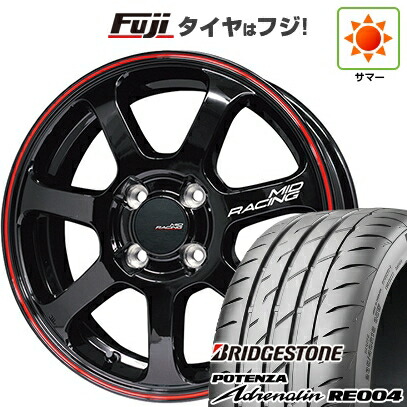 【新品 軽自動車】N-BOX タント スペーシア 夏タイヤ ホイール4本セット 165/55R15 ブリヂストン ポテンザ アドレナリン RE004 MID WHEELS MID RACING R07 5J 15インチ(送料無料)