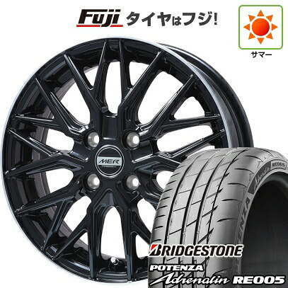 【新品 軽自動車】N-BOX タント スペーシア 夏タイヤ ホイール4本セット 165/55R15 ブリヂストン ポテンザ アドレナリン RE005 プレミックス MER XMESH グロスブラック/リムポリッシュ 4.5J 15インチ(送料無料)｜フジコーポレーション