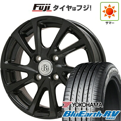 【パンク保証付き】【新品】フィット 夏タイヤ ホイール4本セット 185/60R15 ヨコハマ ブルーアース RV-03 ブランドルライン ボレアノ10 パールブラック 6J 15インチ(送料無料)