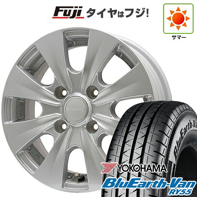 【新品】プロボックス/サクシード(リフトアップ) 夏タイヤ ホイール4本セット 185/80R14 102/100N ヨコハマ ブルーアース Van RY55 エルベ ビズスポ シルバー 5J 14インチ(送料無料)