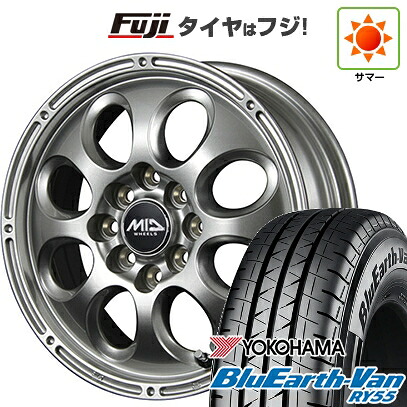 【新品】プロボックス/サクシード(リフトアップ) 夏タイヤ ホイール4本セット 185/80R14 102/100N ヨコハマ ブルーアース Van RY55 MID WHEELS ガイア ブリッグ バネット プロボックス専用 5J 14インチ(送料無料)