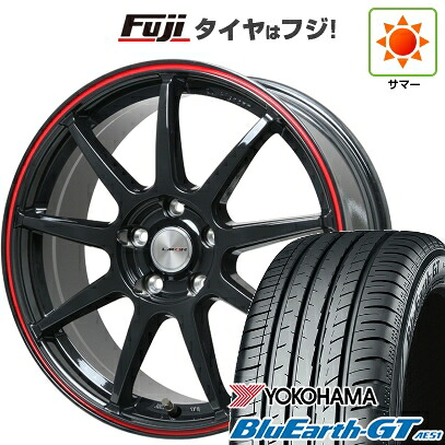 【新品国産車用5穴114.3】 夏タイヤ ホイール4本セット 205/55R16 ヨコハマ ブルーアース GT AE51 レアマイスター LMスポーツ LM-QR グロスブラック/レッドライン 7J 16インチ(送料無料)|フジコーポレーション
