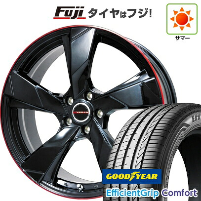 【新品国産車用5穴114.3】 夏タイヤ ホイール4本セット 215/45R18 グッドイヤー エフィシェントグリップ コンフォート(限定) プレミックス ヴェランV(グロスブラック/レッドリム) 7J 18インチ(送料無料)