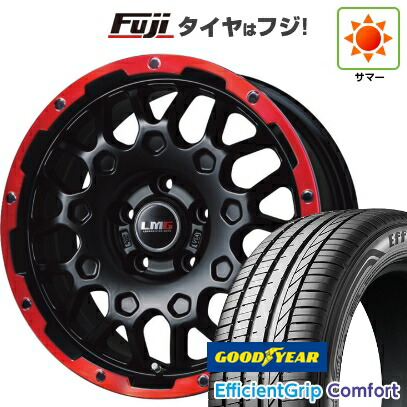 【新品国産車用5穴114.3】 夏タイヤ ホイール4本セット 215/45R18 グッドイヤー エフィシェントグリップ コンフォート(限定) レアマイスター LMG MS-9W マットブラックレッドリム 7.5J 18インチ(送料無料)