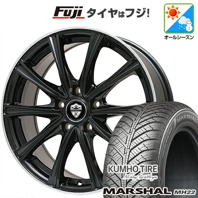 【新品】フリード 5穴/114 オールシーズンタイヤ ホイール4本セット 185/65R15 クムホ マーシャル MH22 オールシーズン(限定) エルベ エステローザ MZV ブラックリムポリッシュ 5.5J 15インチ(送料無料)|フジコーポレーション