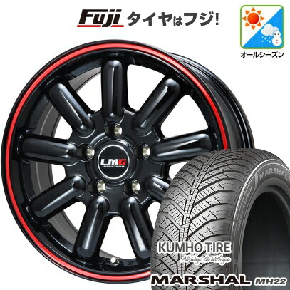 【新品国産車用5穴114.3】 オールシーズンタイヤ ホイール4本セット 225/65R17 106 V XL クムホ マーシャル MH22 オールシーズン(限定) レアマイスター LMG MOS-9(グロスブラック/レッドライン) 7J 17インチ(送料無料)