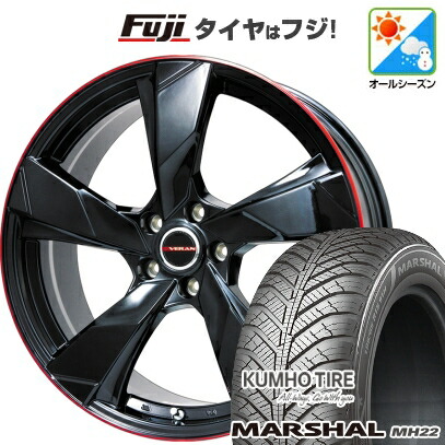 【新品国産車用5穴114.3】 オールシーズンタイヤ ホイール4本セット 225/60R17 103 V XL クムホ マーシャル MH22 オールシーズン(限定) プレミックス ヴェランV(グロスブラック/レッドリム) 7J 17インチ(送料無料)｜フジコーポレーション