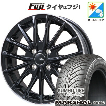 【新品国産車用5穴114.3】 オールシーズンタイヤ ホイール4本セット 215/65R16 102 V XL クムホ マーシャル MH22 オールシーズン(限定) ブランドルライン DF-10M グロスブラック/リムポリッシュ 6.5J 16インチ(送料無料)