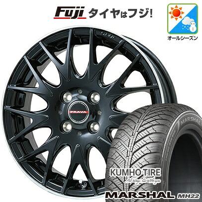 【新品】フリード 5穴/114 オールシーズンタイヤ ホイール4本セット 185/65R15 クムホ マーシャル MH22 オールシーズン(限定) ビッグウエイ レイシーン プラバ9MJrII グロスブラック/リムポリッシュ 6J 15インチ(送料無料)