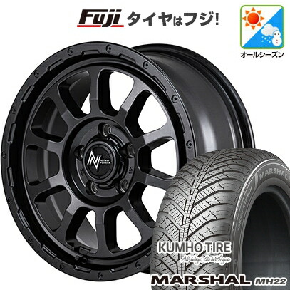 【新品国産車用5穴114.3】 オールシーズンタイヤ ホイール4本セット 215/65R16 102 V XL クムホ マーシャル MH22 オールシーズン(限定) MID WHEELS NITRO POWER M10 パーシングS バレルブラックエディション 7J 16インチ(送料無料)