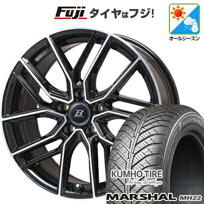 【新品国産車用5穴114.3】 オールシーズンタイヤ ホイール4本セット 235/55R18 クムホ マーシャル MH22 オールシーズン(限定) ブランドルライン ヴァレーゼ ブラックポリッシュ 7.5J 18インチ(送料無料)