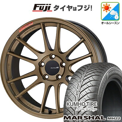 【新品国産車用5穴114.3】 オールシーズンタイヤ ホイール4本セット 225/45R18 95 W XL クムホ マーシャル MH22 オールシーズン(限定) ENKEI エンケイ Racing Revolution GTC01 RR チタニウムゴールド 8J 18インチ(送料無料)