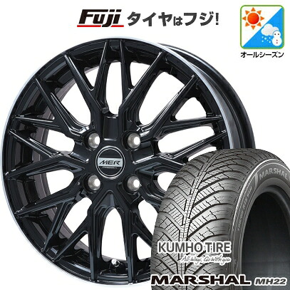 【新品国産車用5穴114.3】 オールシーズンタイヤ ホイール4本セット 195/60R16 クムホ マーシャル MH22 オールシーズン(限定) プレミックス MER XMESH グロスブラック/リムポリッシュ 6.5J 16インチ(送料無料)