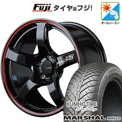 【新品国産車用5穴114.3】 オールシーズンタイヤ ホイール4本セット 225/45R18 95 W XL クムホ マーシャル MH22 オールシーズン(限定) MID WHEELS MID RACING R50 8J 18インチ(送料無料)