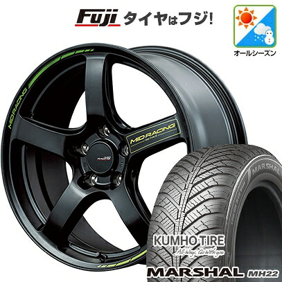 【新品国産車用5穴100】 オールシーズンタイヤ ホイール4本セット 215/45R17 クムホ マーシャル MH22 オールシーズン(限定) MID WHEELS MID RACING R50 タイプS 7J 17インチ(送料無料)｜フジコーポレーション
