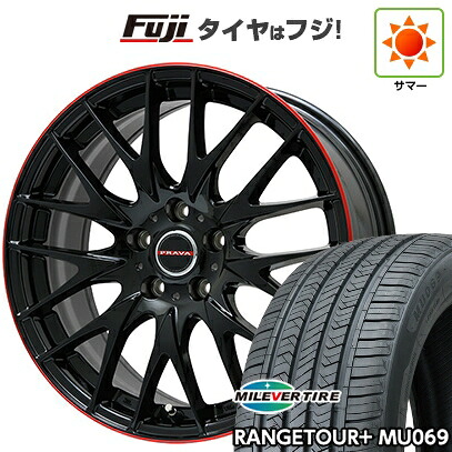 【新品国産車用5穴114.3】 夏タイヤ ホイール4本セット 235/55R20 ミレバー レンジツアープラスMU069（限定） ビッグウエイ レイシーン プラバ9M(グロスブラック/レッドリム) 8.5J 20インチ(送料無料)