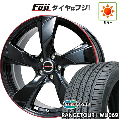 【新品国産車用5穴114.3】 夏タイヤ ホイール4本セット 235/55R20 ミレバー レンジツアープラスMU069（限定） プレミックス ヴェランV(グロスブラック/レッドリム) 8.5J 20インチ(送料無料)
