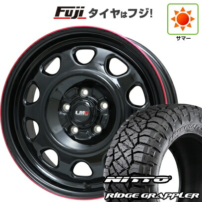 【パンク保証付き】【新品】デリカD5 夏タイヤ ホイール4本セット 245/70R16 ニットー リッジグラップラー レアマイスター LMG OFF-STYLE(グロスブラック/レッドリム) 7J 16インチ(送料無料)